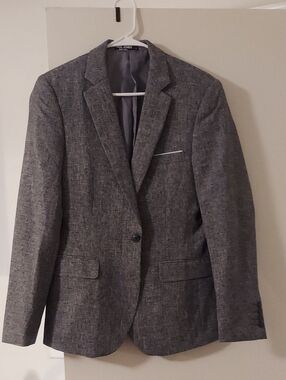 Men's Gray Textured Single-Button Blazer